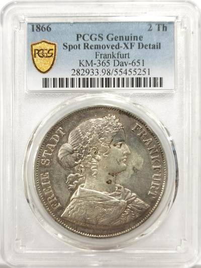 博洋堂世界钱币拍卖第144期（全场包邮） - PCGS XF 德国法兰克福1866年少女2泰勒大银币