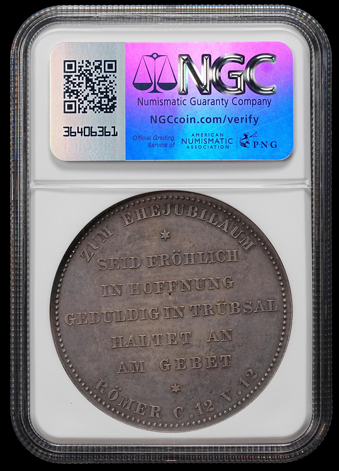 修遠堂世界钱币第九十一期 NGC MS62 威廉二世结婚纪念大银章 漂亮的五彩包浆 45mm，重50g