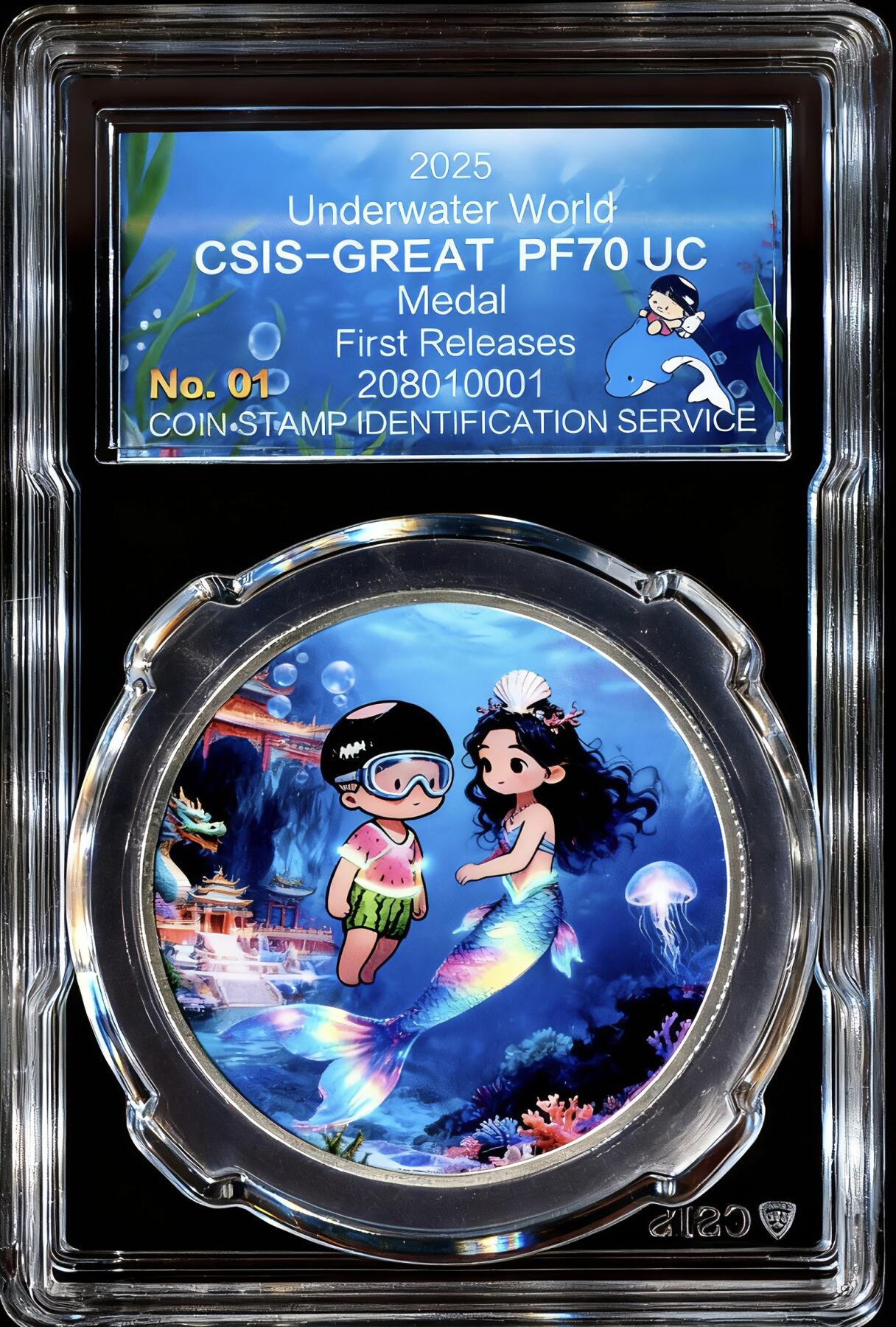 西瓜太郎2025年海底世界美人鱼精制双面彩色锌合金纪念章CSIS70发行量15枚！