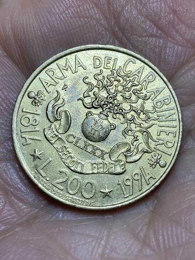 2025年第一百二十场(总第一百四十六场）外国好品散币(免佣金) - 意大利🇮🇹1994年200里拉(宪兵队180周年纪念币)