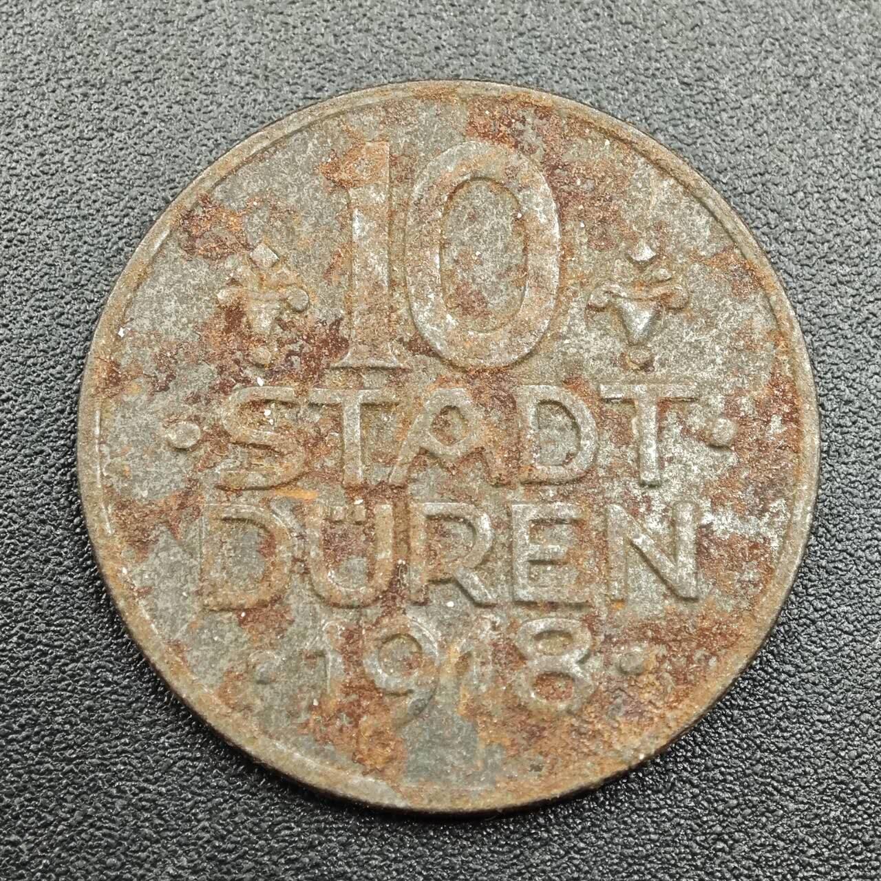 【淘币小摊】实时拍第七百八十一拍   散币场   满百包邮可预留二周 每周一统一发货   德紧1918年杜伦10芬妮铁币