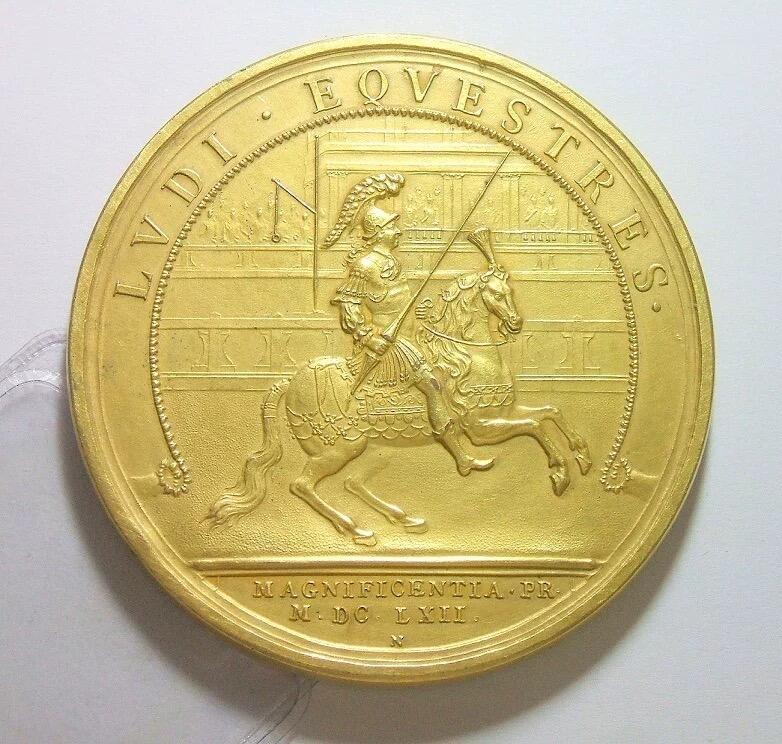 【艺术】法国艺术大章 太阳王路易十四 戎装骑马像高浮雕精制超大镀金章 65MM 130克 