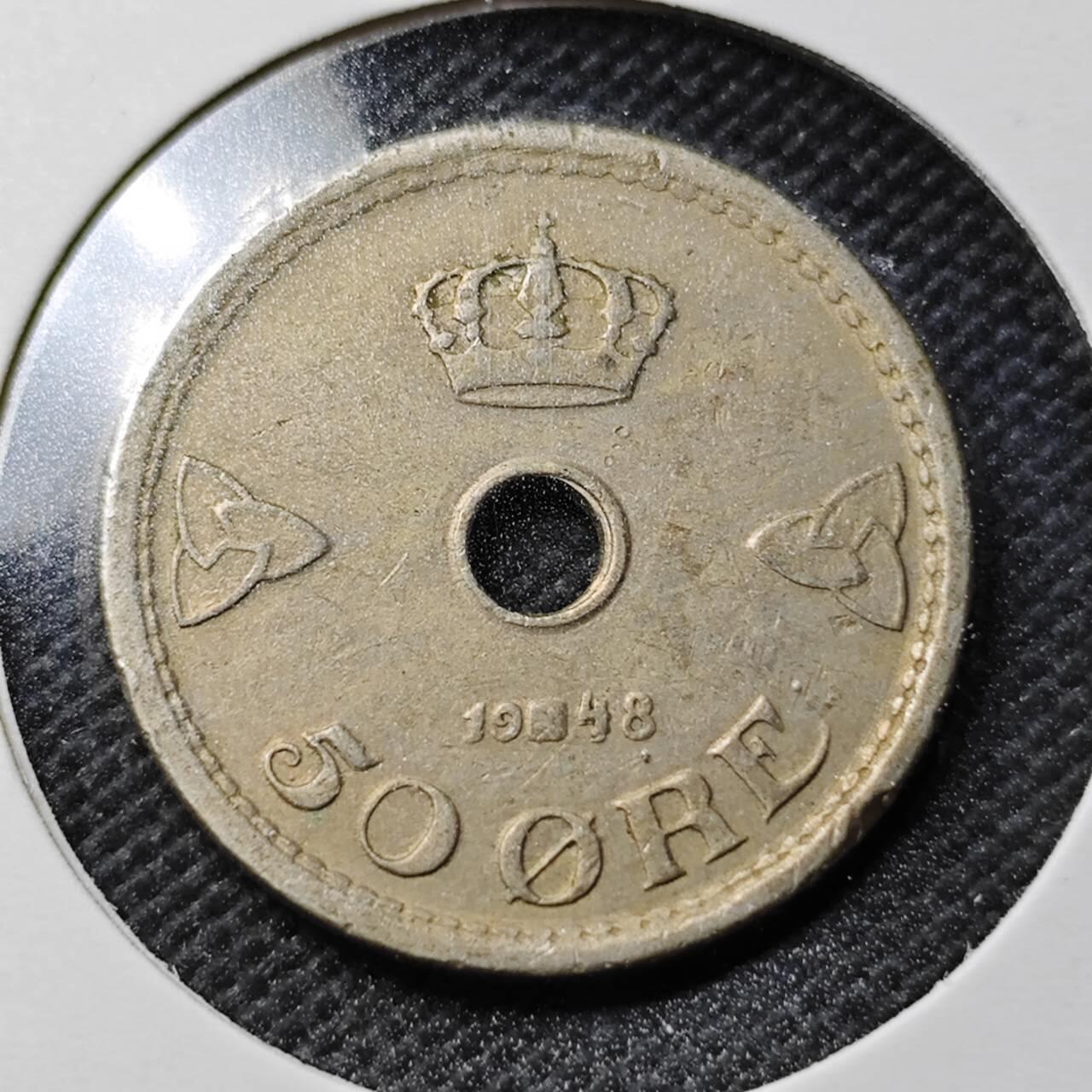 KK钱币收藏小铺  第361场  2月预留时间 周末发货  1948挪威50欧尔镍币