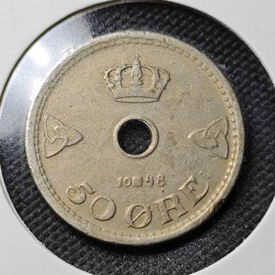 KK钱币收藏小铺  第361场  2月预留时间 周末发货 -  1948挪威50欧尔镍币
