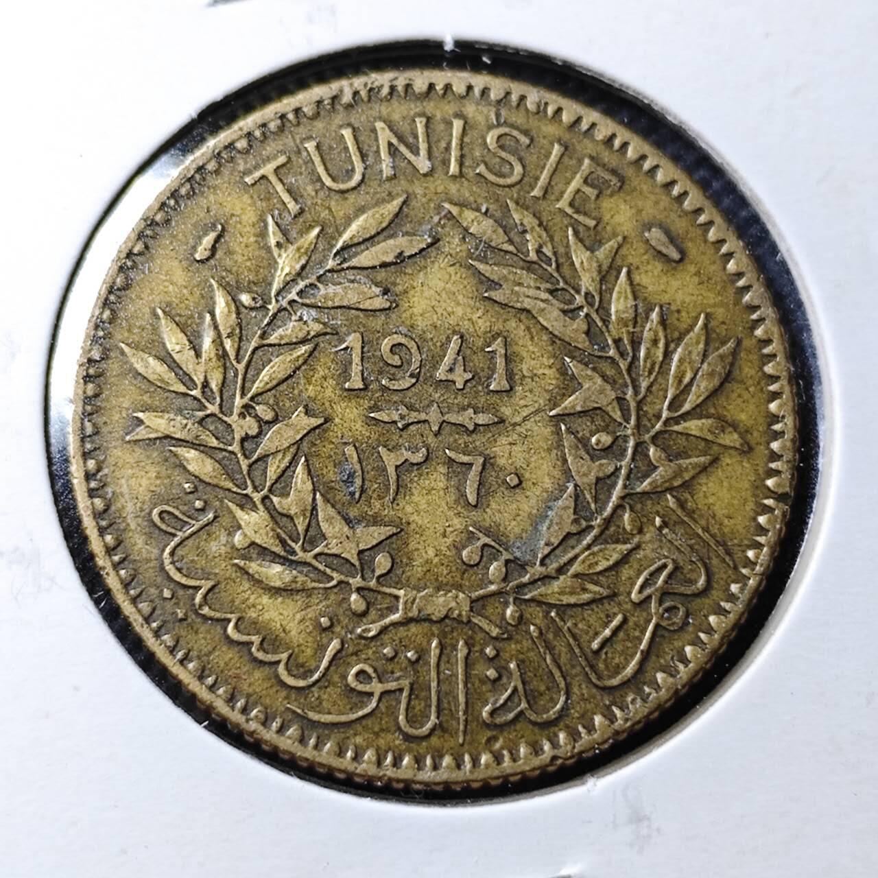 KK钱币收藏小铺  第361场  2月预留时间 周末发货  1941法属突尼斯2法郎铜币