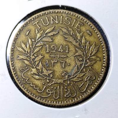 KK钱币收藏小铺  第361场  2月预留时间 周末发货 -  1941法属突尼斯2法郎铜币