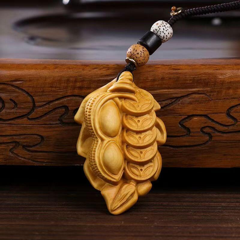 听雨轩（13） 小叶黄杨木雕刻一叶暴富手把件