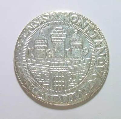 德国汉堡赖希施塔特双头鹰 高浮雕精制大镀银币型章 42MM - 德国汉堡赖希施塔特双头鹰 高浮雕精制大镀银币型章 42MM