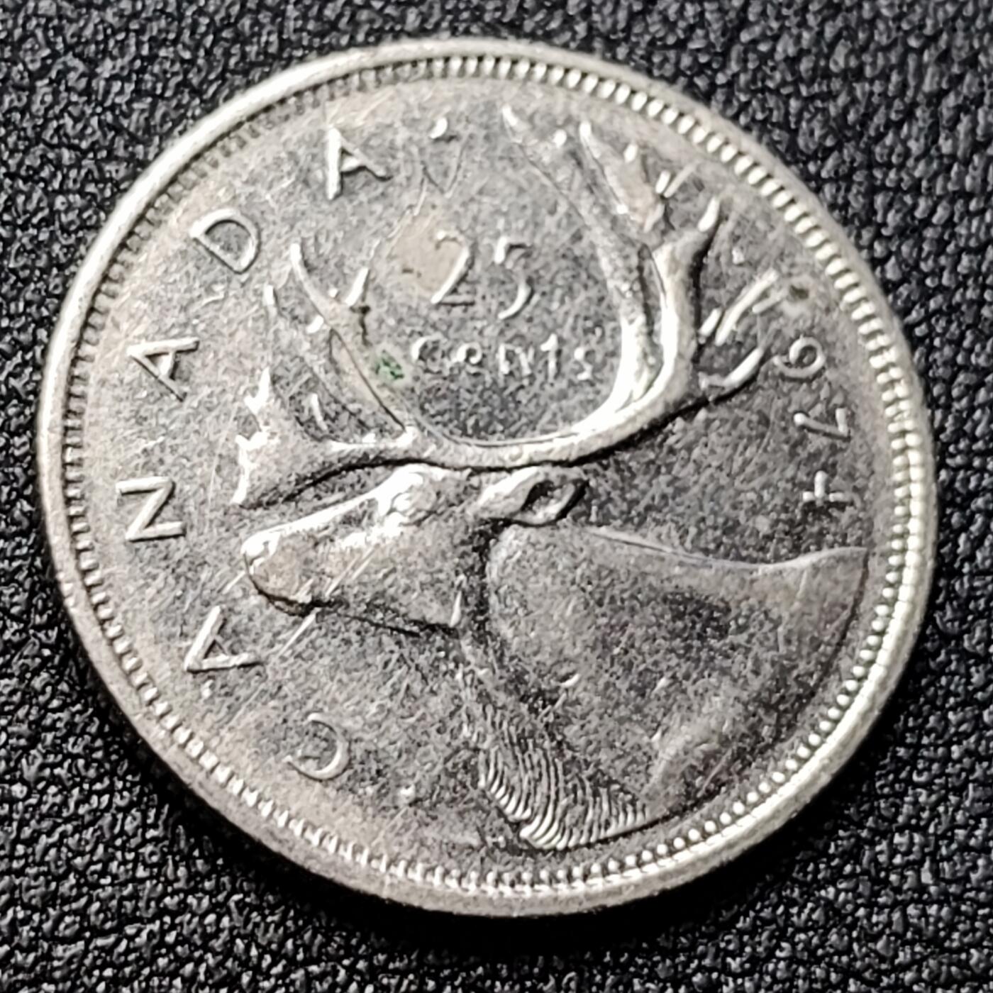 泉币菌-第120场-精品福利场 高币值 加拿大1974年1/4加拿大元 伊丽莎白二世 驯鹿 24mm