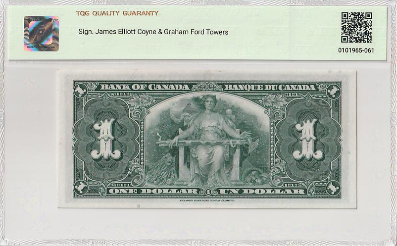2025十一月第一期，总199期 加拿大1937版1元TQG55分后期签名，乔治六世国王和农神