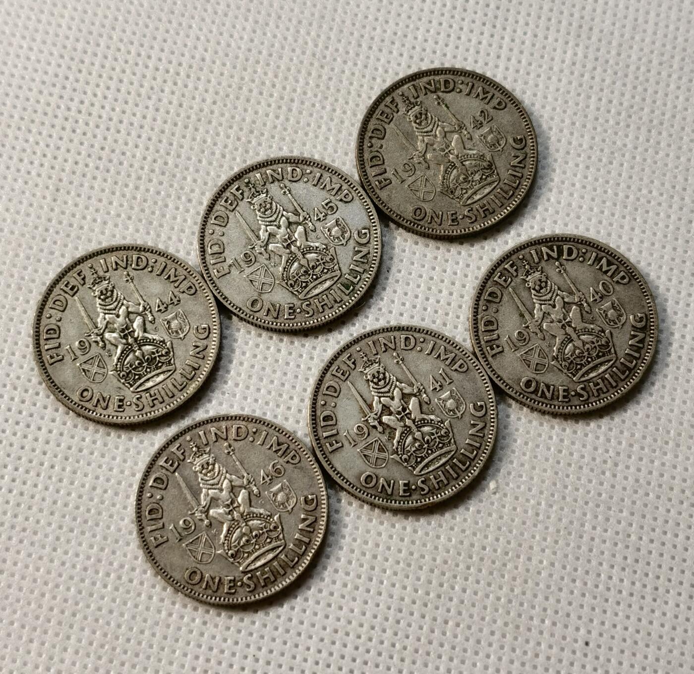 甄臻铺-世界币章拍卖（第37期），送拍享返佣金等优惠多多 英国1940-1946年1先令银币6枚 苏格兰版 年份不重复难找