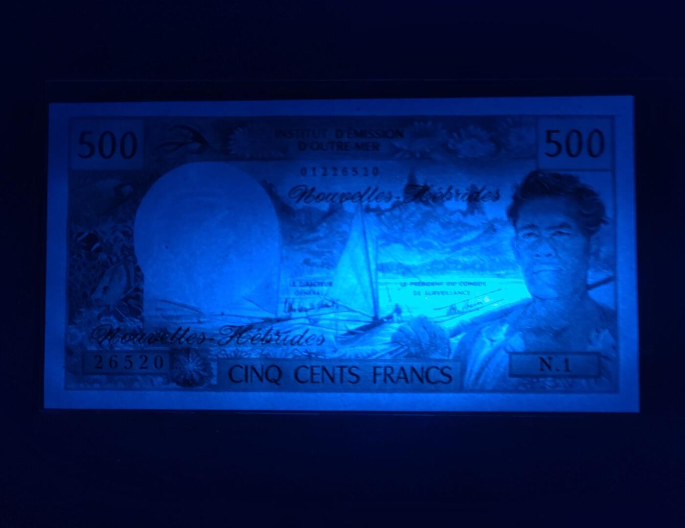  新赫布里底500法郎纸币 1980年大洋洲钱币全新（号码：钻石号.爱情号）