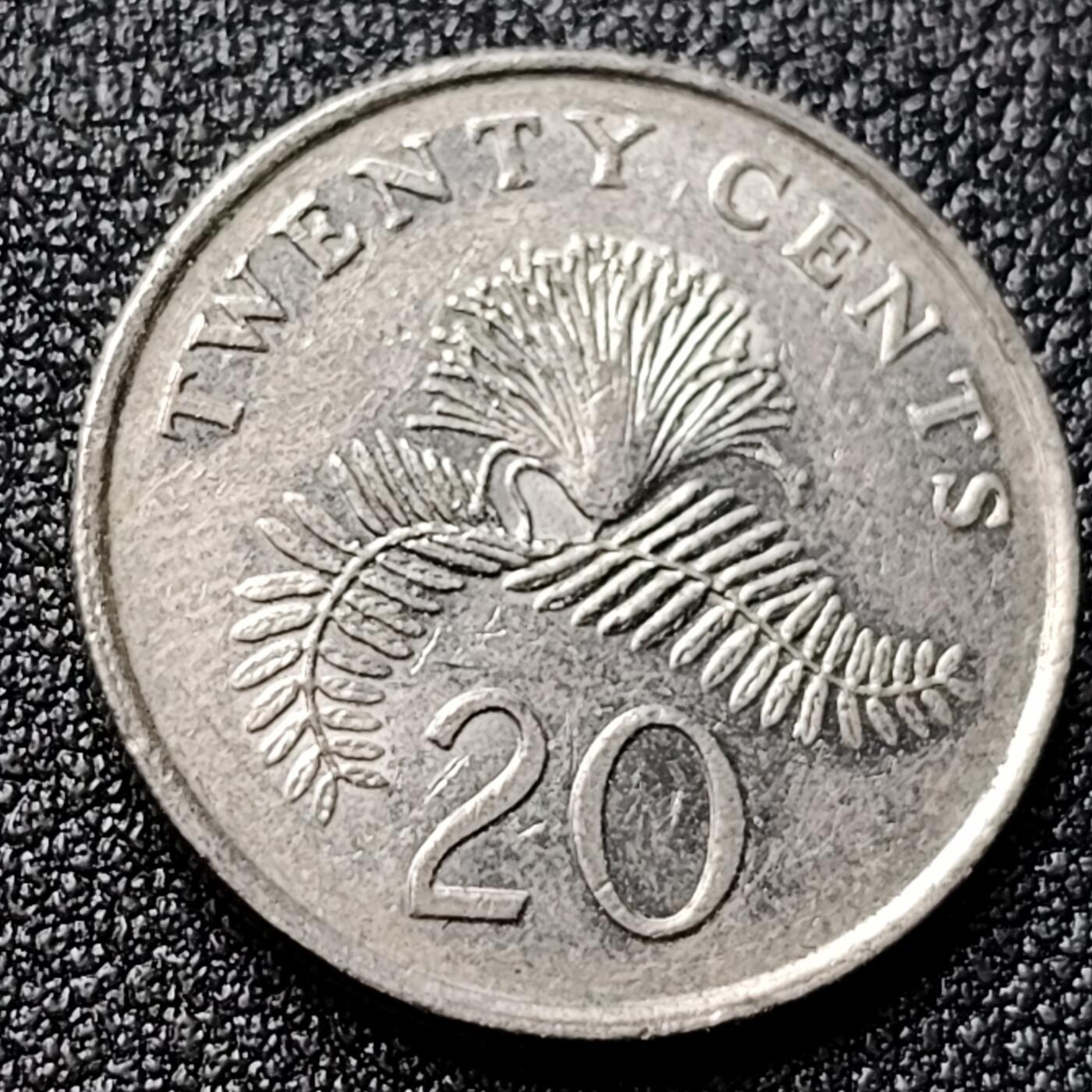 泉币菌-第120场-精品福利场 高币值 新加坡20分 绒球花 高盾徽版 直径21.36mm