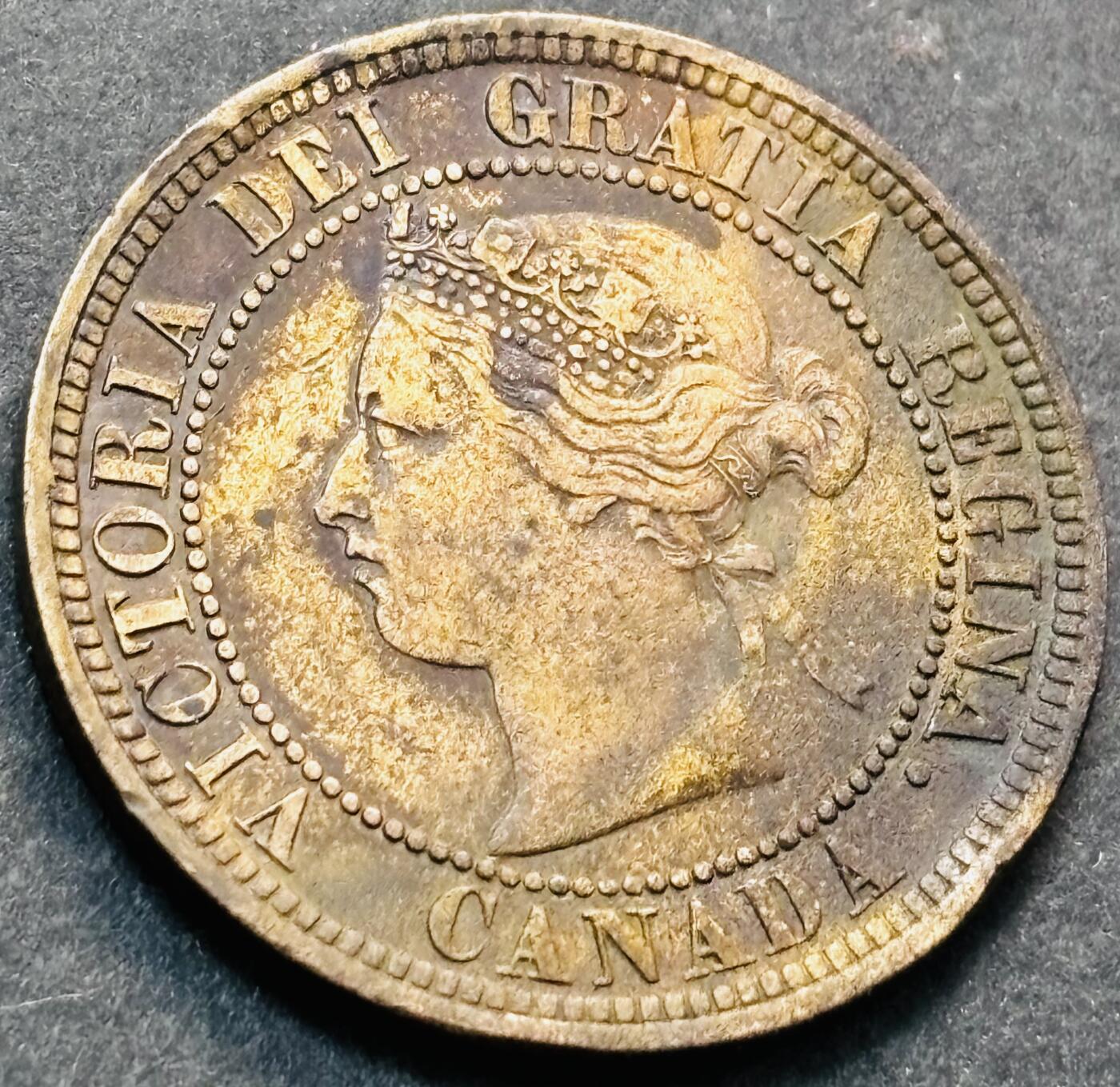 文馨钱币收藏第 278 场，银元，纸币，铜章场 长期接收代拍品 少见美品 1876 年英属加拿大维多利亚时期一分铜币 克书价贵，在国外买品相差的也要几十一个了