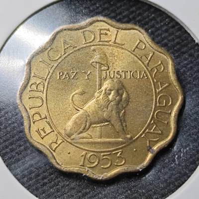 KK钱币收藏小铺  第362场  2月预留时间 周末发货 -  1953巴拉圭15分铜币 好品