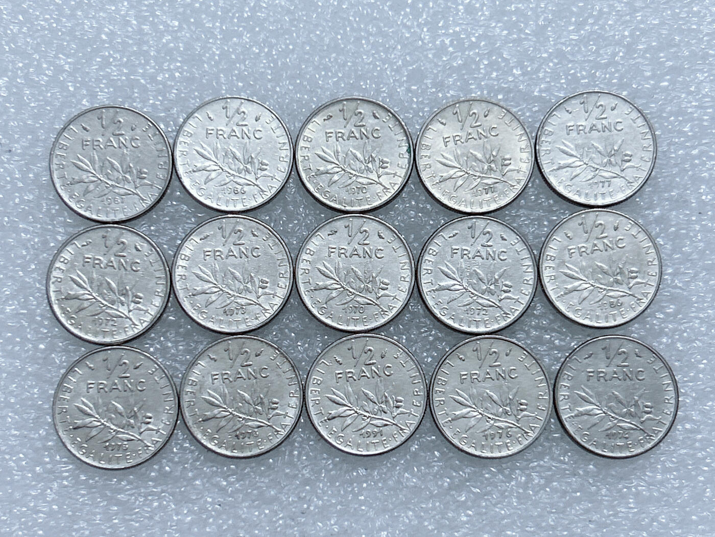 第一海外回流一元起拍收藏 散集专场  第260期 法国1/2法郎硬币 15枚