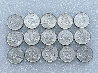 第一海外回流一元起拍收藏 散集专场  第260期 - 法国1/2法郎硬币 15枚