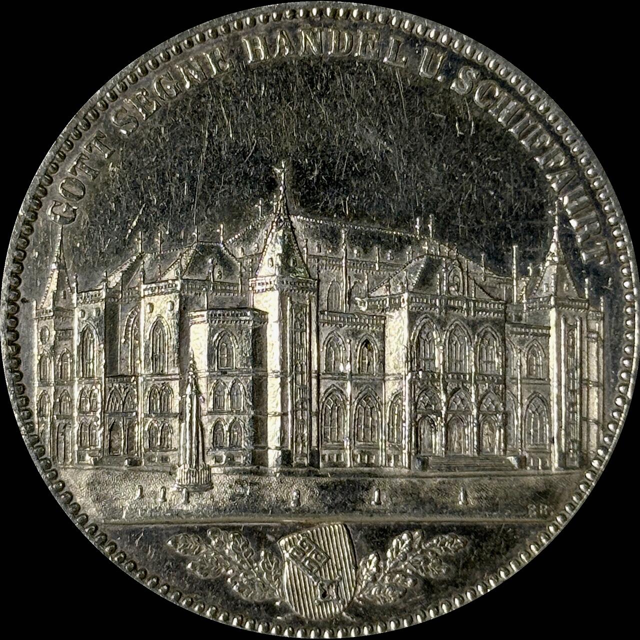 【雨安】【世界币章112-113期】周五/周六 两场连拍 2025-10-31 周五 19:30 保真 8秒倒数自动落锤 高效拍卖  [裸币德国] Germany 德国 德意志 1泰勒 Bremen不莱梅 Thun.125 1864年 不莱梅交易所