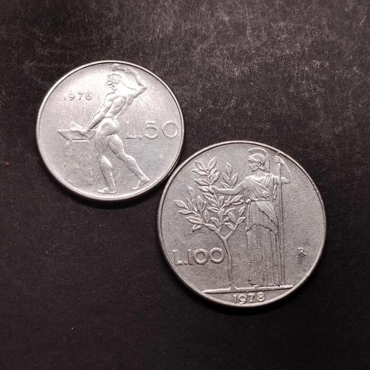 意大利50.100里拉硬币一组2枚,保真年份随机发货旧币