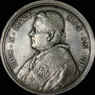 【雨安】【世界币章112-113期】周五/周六 两场连拍 2025-10-31 周五 19:30 保真 8秒倒数自动落锤 高效拍卖  - [章] Vatican 章 梵蒂冈 1910年 庇护十世 银章 37.8克, 43mm