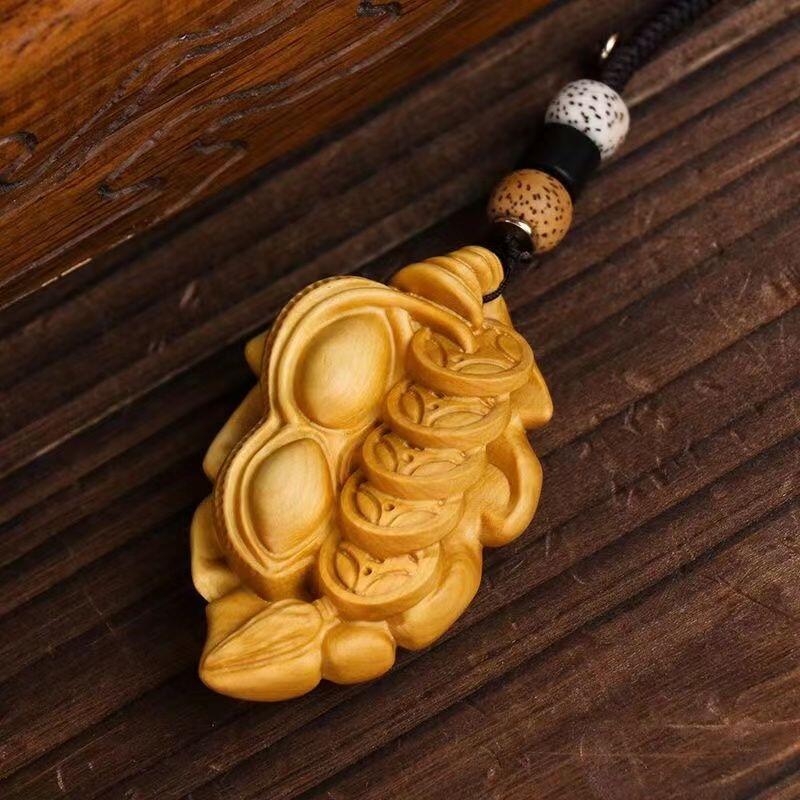 听雨轩（13） 小叶黄杨木雕刻一叶暴富手把件