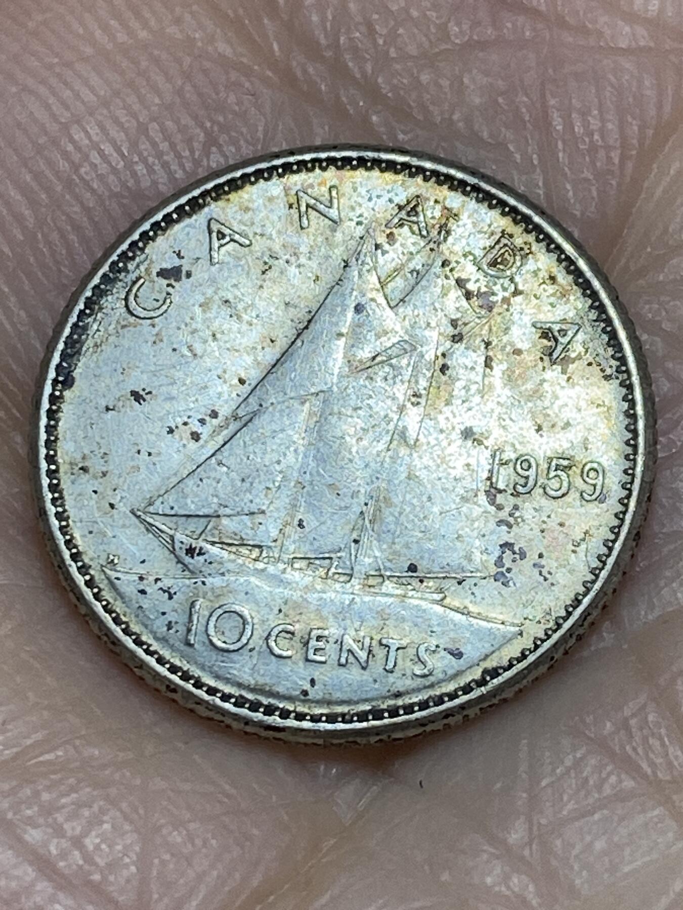 2025年第一百二十场(总第一百四十六场）外国好品散币(免佣金) 加拿大🇨🇦1959年10分银币(伊丽莎白二世青年桂冠第一版，800高银)