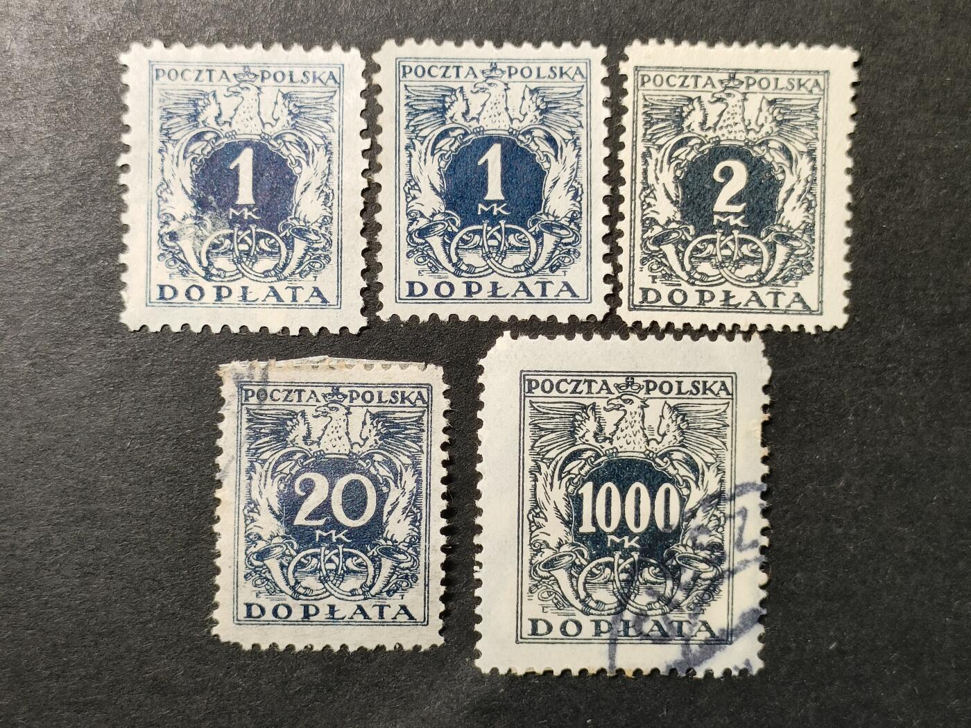 ↓君缘收藏638期☞钱币邮品↓无佣金、可寄存、满30元包邮  波兰邮票，1921年鹰徽 邮政号角欠资邮票一组