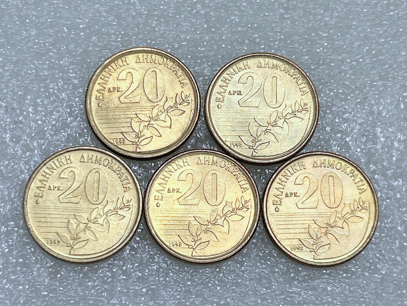 第一海外回流一元起拍收藏 散集专场  第260期 希腊20德拉马克黄铜币5枚 原光美品