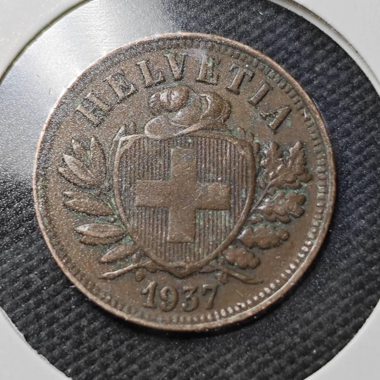 KK钱币收藏小铺  第362场  2月预留时间 周末发货  1937瑞士2分铜币 