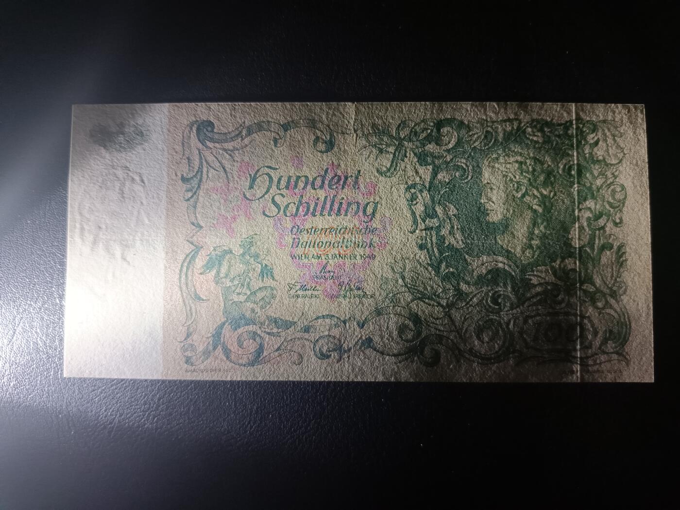 2025十一月第一期，总199期 奥地利1949年100先令流通好品XF，战后早期稀有品种，女性肖像和美人鱼
