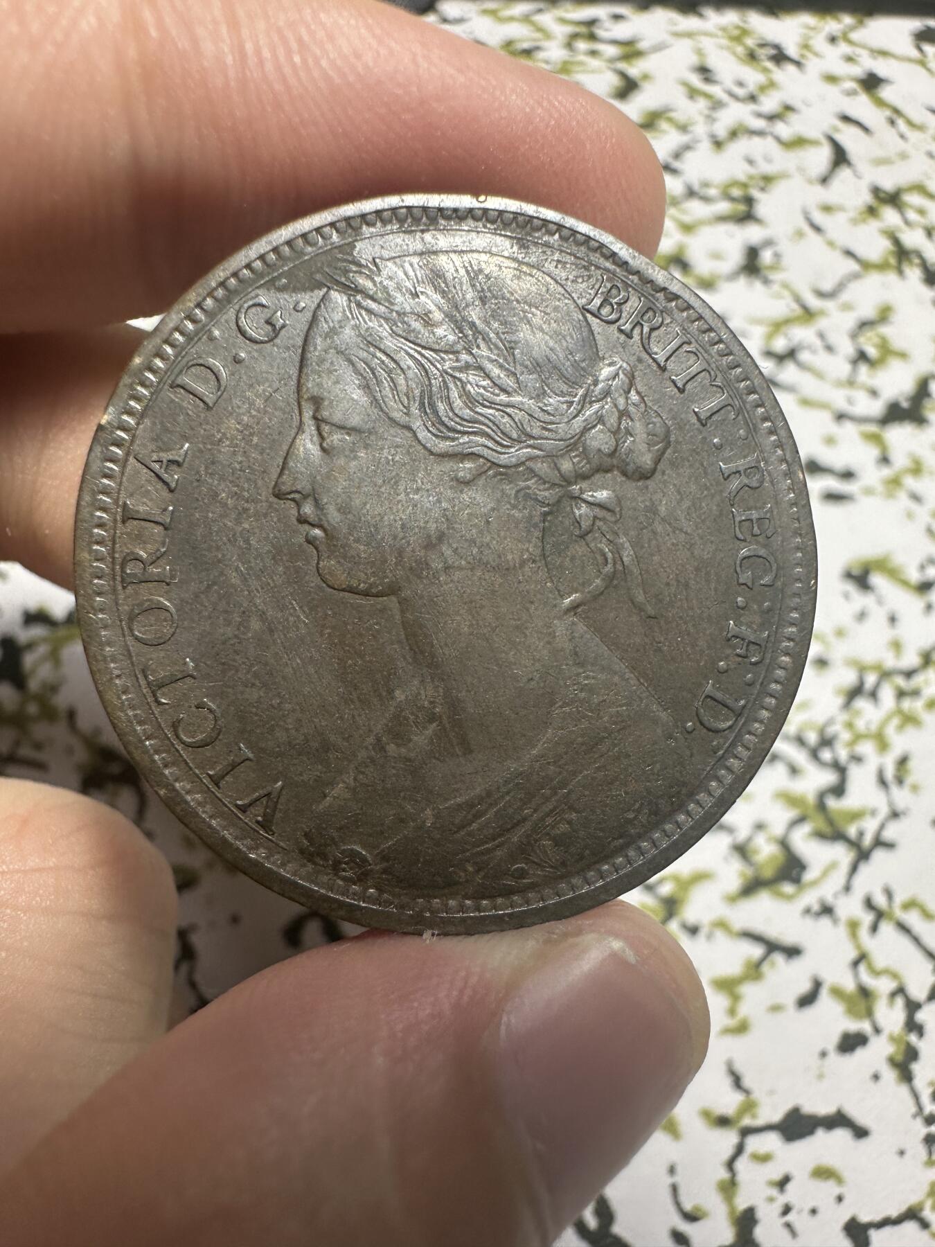 外国钱币，章 极美品！1863年英国维多利亚女王一便士铜币