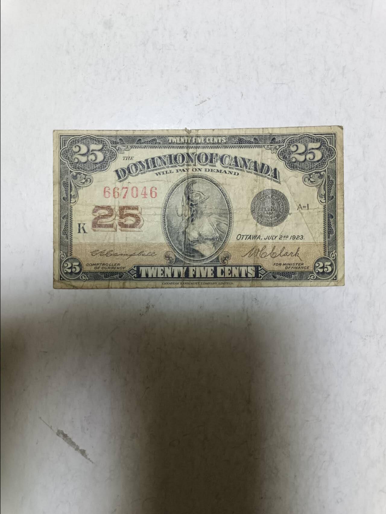 【20251103】非全新纸币第300场 加拿大1923年25分