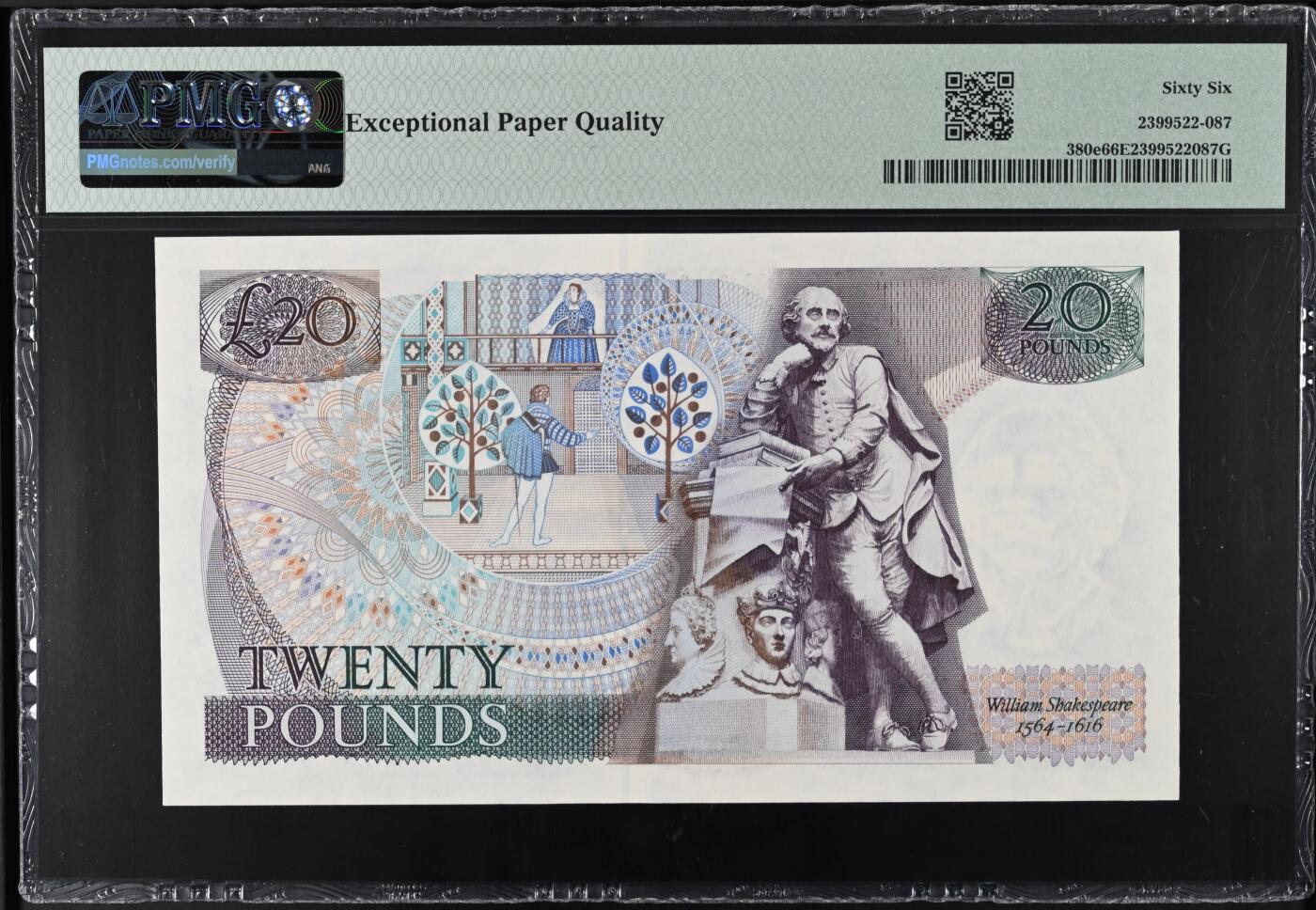 《艾美收藏》第218期-11.2周日外币荟萃 英国D序列1988-91年20镑PMG66E靓号050258 Gill签名 Pick#380e