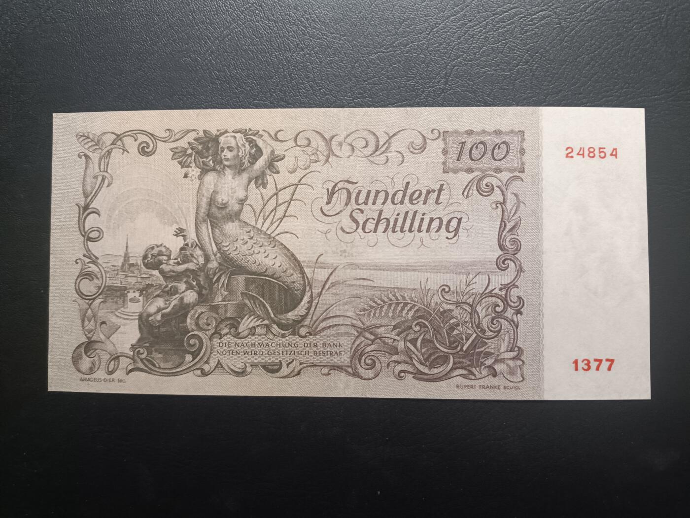 2025十一月第一期，总199期 奥地利1949年100先令流通好品XF，战后早期稀有品种，女性肖像和美人鱼