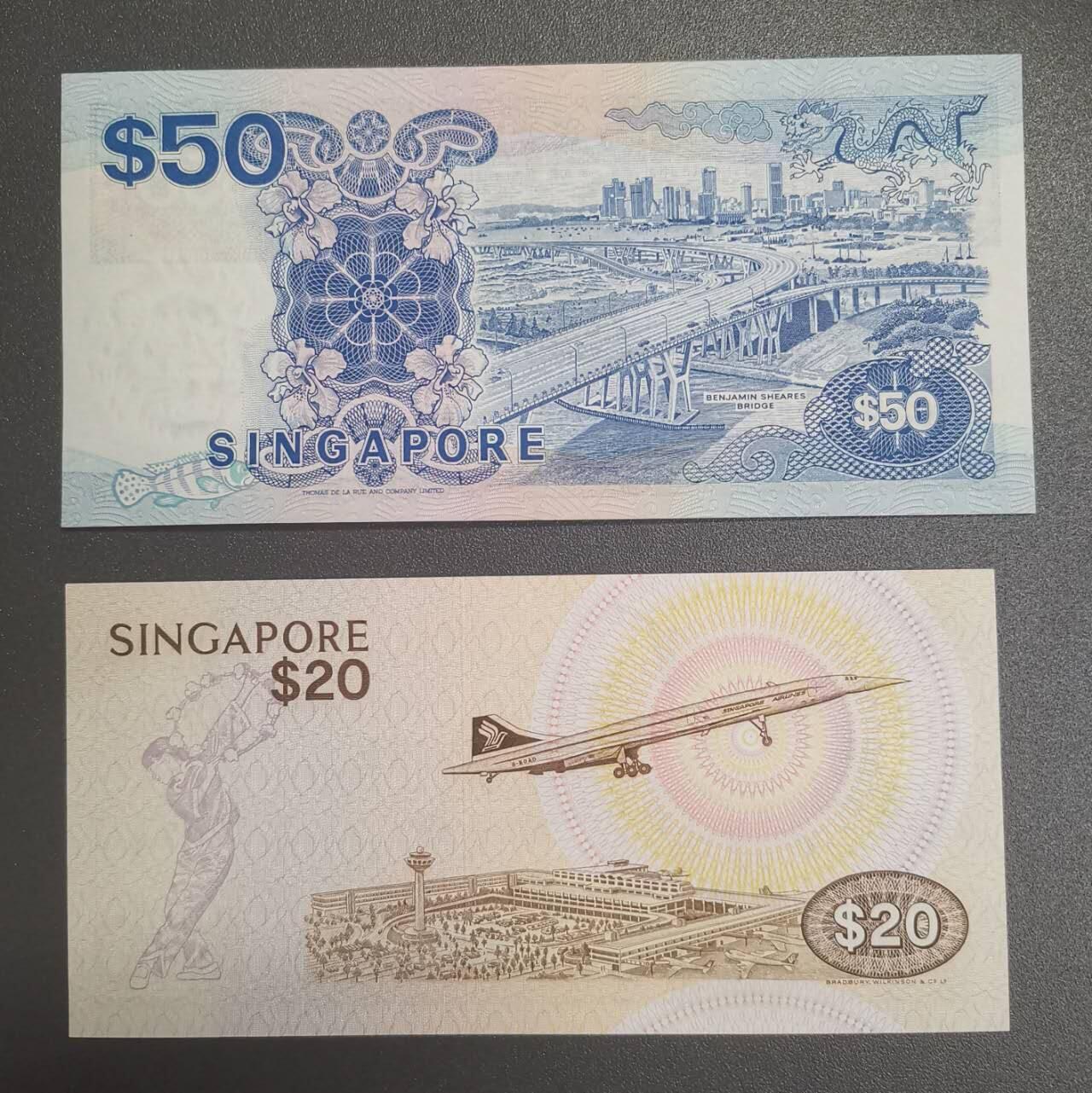 《艾美收藏》第218期-11.2周日外币荟萃 (2张)新加坡船版50元UNC无47 角不太绝 原票原汁原味&鸟版A冠20元UNC无4