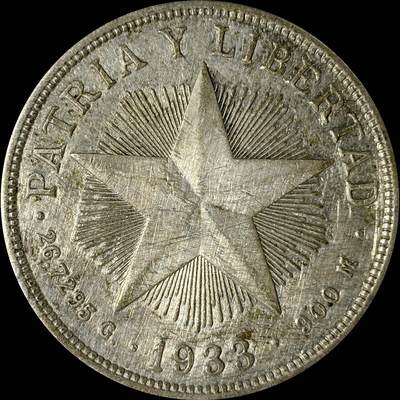 【雨安】【世界币章112-113期】周五/周六 两场连拍 2025-10-31 周五 19:30 保真 8秒倒数自动落锤 高效拍卖  - [裸币各国] Cuba 古巴 1比索 1933年 五角星