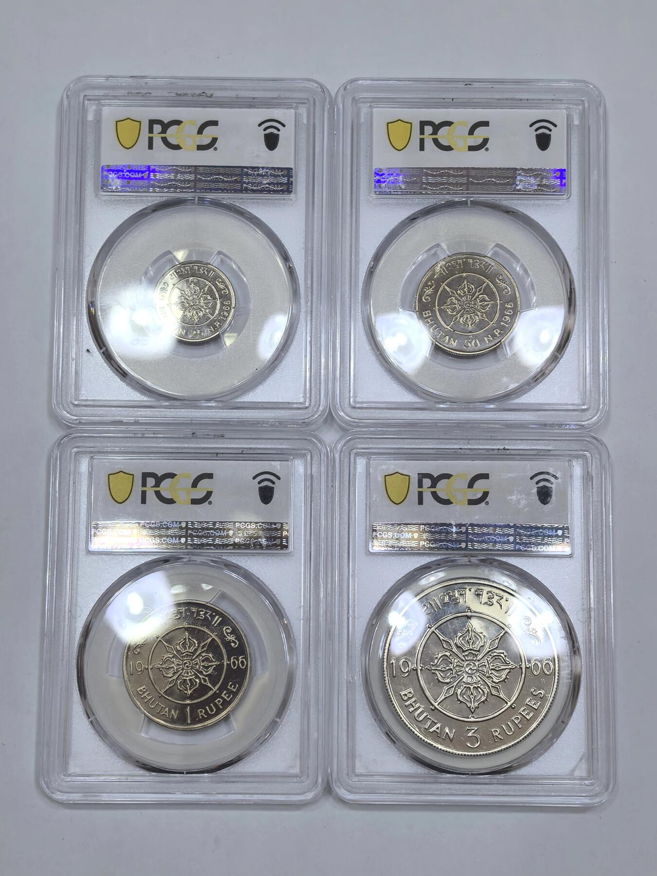 博洋堂世界钱币拍卖第144期（全场包邮） PCGS PR66-67CAM 不丹1966年国王吉美旺秋精制4枚一套