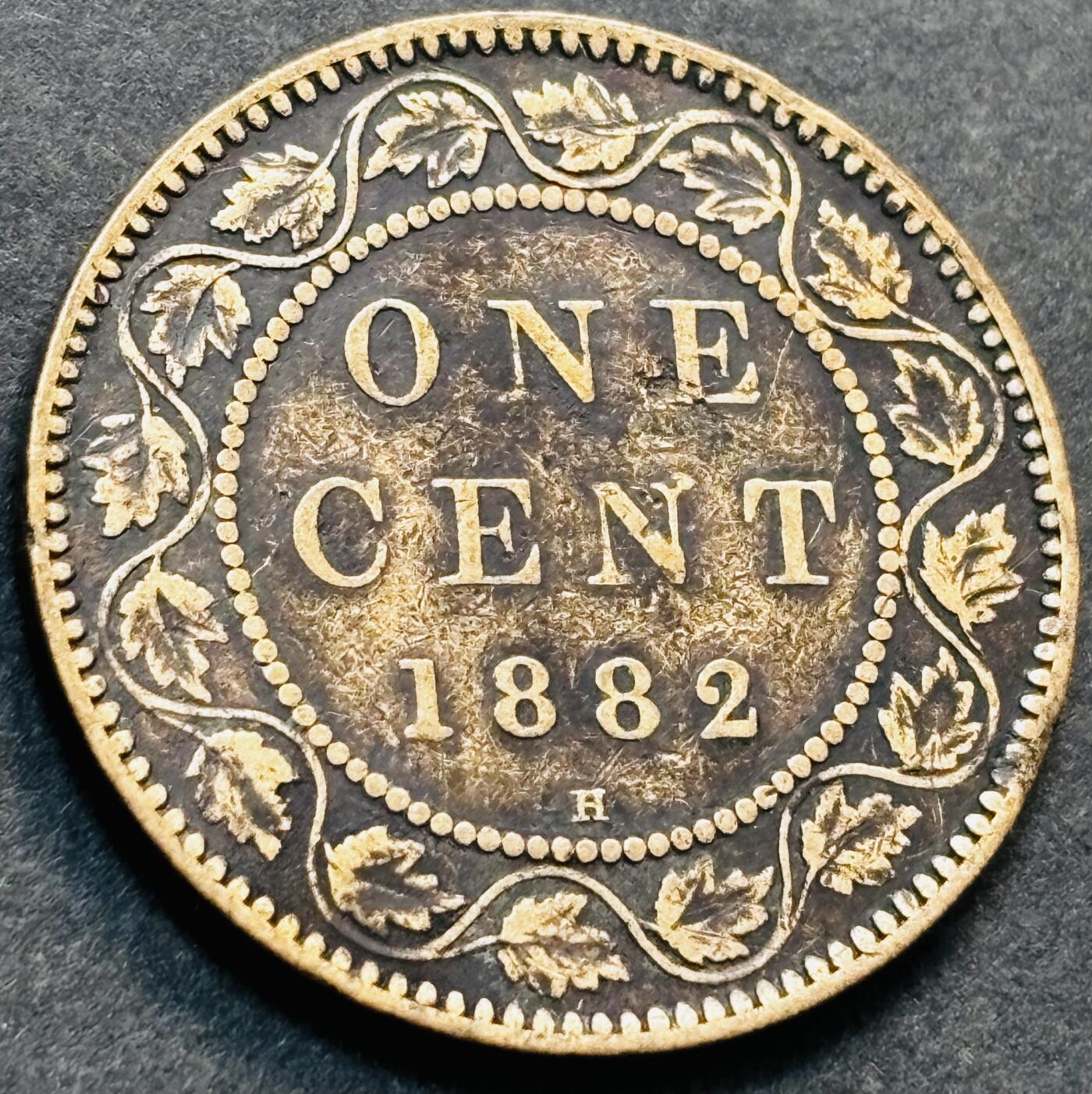 文馨钱币收藏第 278 场，银元，纸币，铜章场 长期接收代拍品 少见美品 1882 年英属加拿大维多利亚时期一分铜币 H 版 克书价贵，在国外买品相差的也要几十一个了