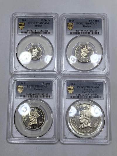 博洋堂世界钱币拍卖第144期（全场包邮） - PCGS PR66-67CAM 不丹1966年国王吉美旺秋精制4枚一套