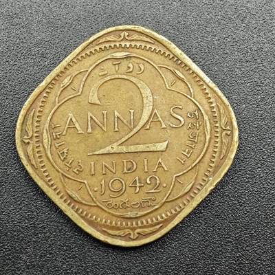 【淘币小摊】实时拍第七百八十一拍   散币场   满百包邮可预留二周 每周一统一发货   - 印度1942年乔治六世2安娜铜币