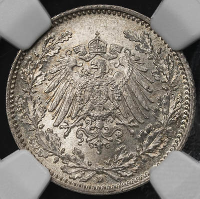 修遠堂世界钱币第九十一期 - NGC MS66 1918年德国1/2马克银币 D厂铭