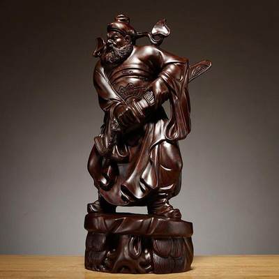 听雨轩（13） - 黑檀实木雕刻 天师钟馗神像摆件 高约15厘米