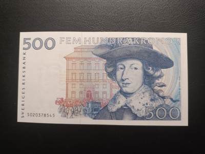 2025十一月第一期，总199期 - 瑞典1985年500克朗UNC-，卡尔十一世国王和数学家波尔赫姆，稀有的发行首年份蓝色版本，和后期常见的红色版本做区分，也就是瑞典经典品种之一的“蓝卡尔”
