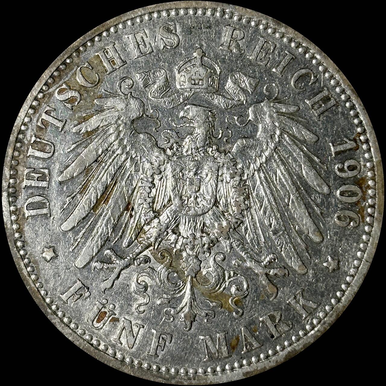 【雨安】【世界币章112-113期】周五/周六 两场连拍 2025-10-31 周五 19:30 保真 8秒倒数自动落锤 高效拍卖  [裸币德国] Germany 德国 帝国 普鲁士 5马克 威廉二世 1906年