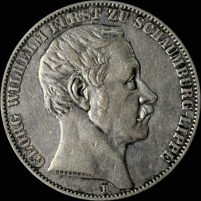 【雨安】【世界币章112-113期】周五/周六 两场连拍 2025-10-31 周五 19:30 保真 8秒倒数自动落锤 高效拍卖  - [裸币德国] Germany 德国 德意志 1泰勒 Schaumburg-Lippe绍姆堡-利珀 Thun.389 KM#0046 1860年