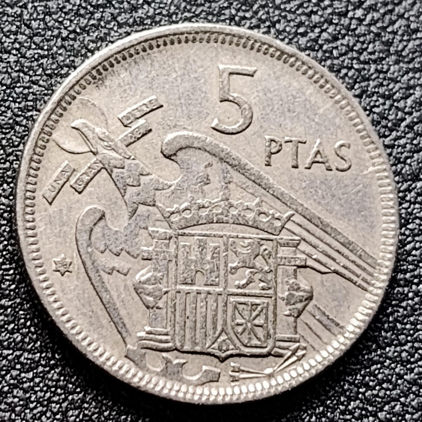 泉币菌-第121场-精品福利场 西班牙5比塞塔 鹰 独裁者佛朗哥 卡洛斯一世铜镍币23mm