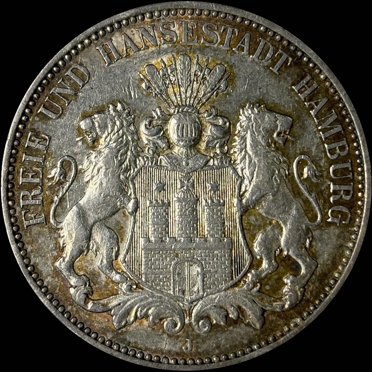 【雨安】【世界币章112-113期】周五/周六 两场连拍 2025-10-31 周五 19:30 保真 8秒倒数自动落锤 高效拍卖  [裸币德国] Germany 德国 帝国 汉堡 3马克 1908年