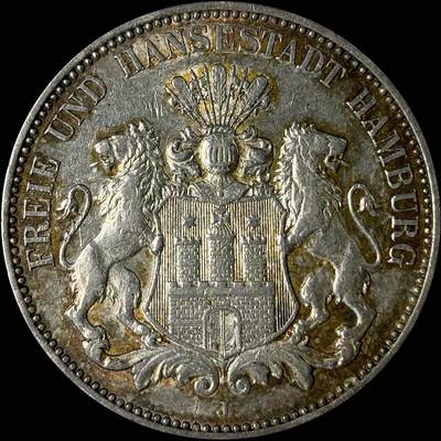 【雨安】【世界币章112-113期】周五/周六 两场连拍 2025-10-31 周五 19:30 保真 8秒倒数自动落锤 高效拍卖  - [裸币德国] Germany 德国 帝国 汉堡 3马克 1908年