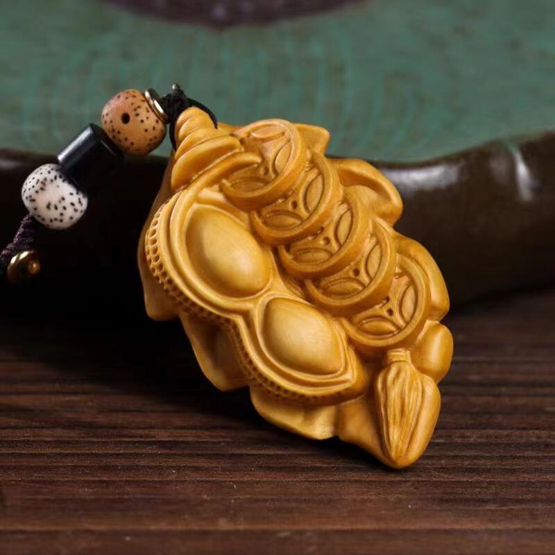 听雨轩（13） 小叶黄杨木雕刻一叶暴富手把件