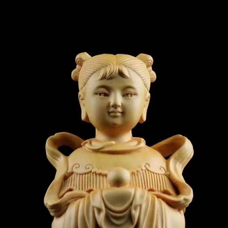 听雨轩（13） 黄杨木雕刻金童玉女一对 9cm